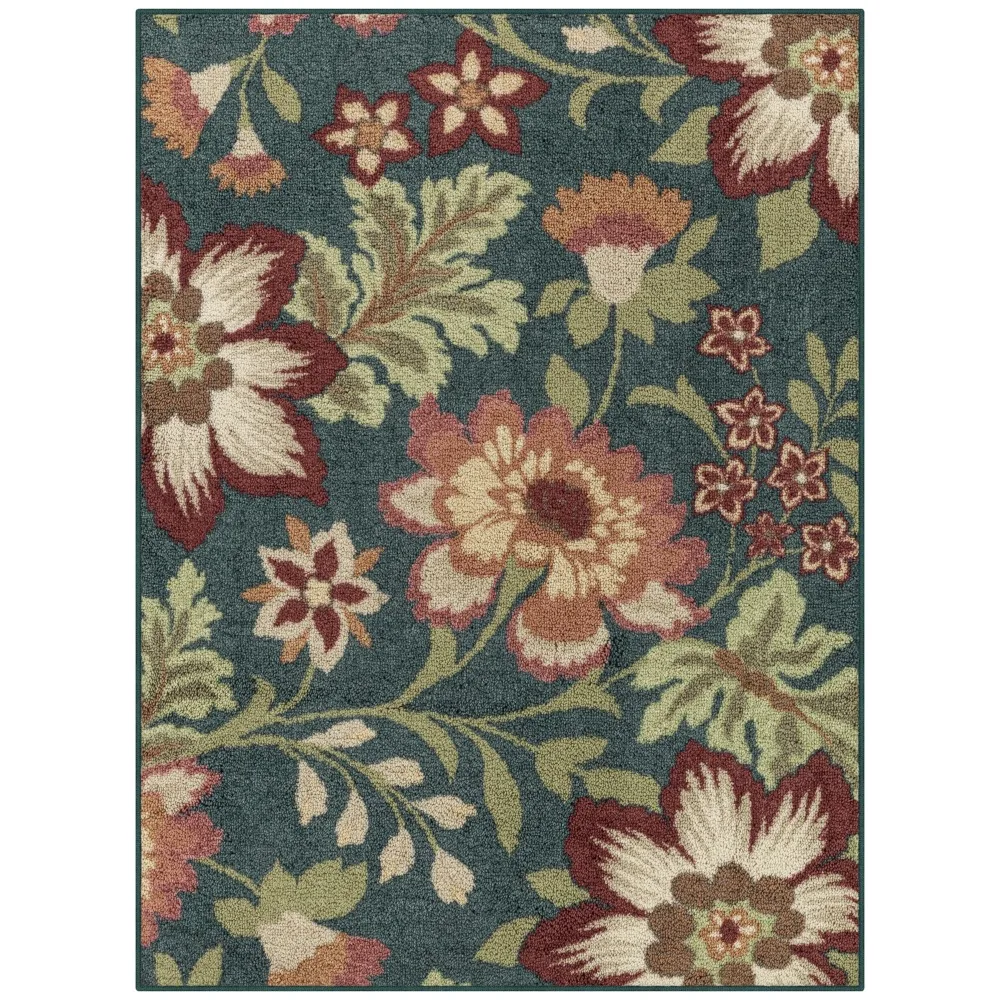

Farmhouse Oversized Floral Teal Indoor Area Rug, 4'x5'4