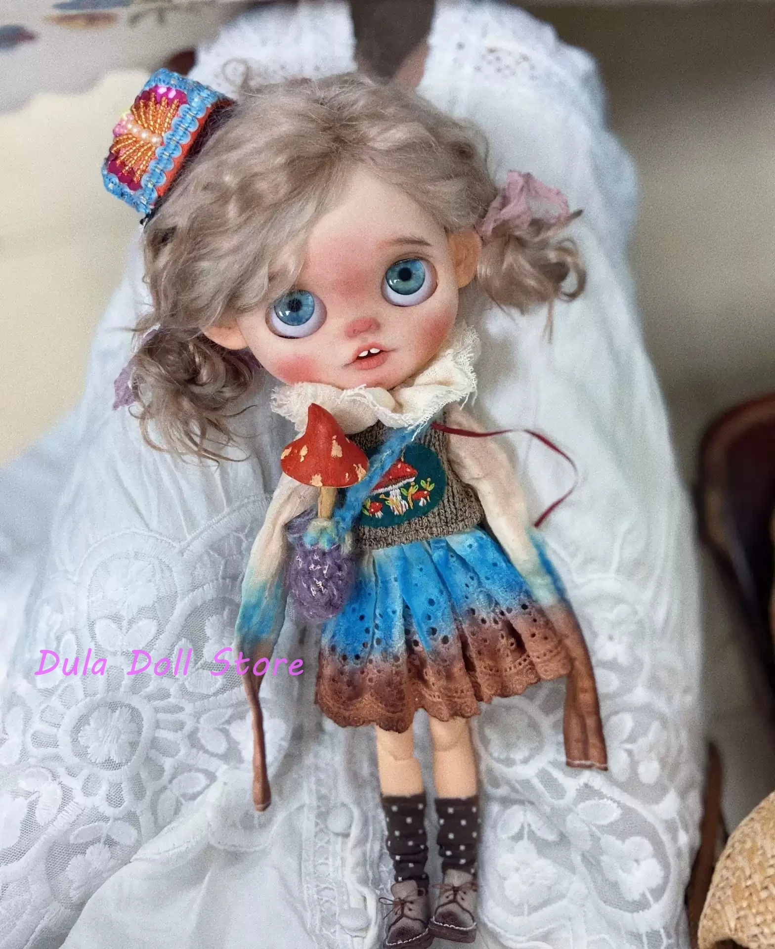 ชุดตุ๊กตา Dula ชุดกระโปรงลายเห็ดย้อมสีชา ob24 ob22ตุ๊กตา blythe qbaby azone licca Icy jerryb 1/6 BJD