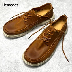 Breathable Cowhide Casual Shoes Men's Lace-Up Thick Soled Soft Leather Casual Leather Shoes British Style Handmade Retro Shoes