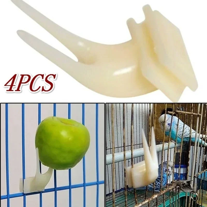 4Pcs Pet Feeding Accessories 4Pcs Birds Parrots Fruit Fork Pet Supplies Plastic Food Holder Feeding on Cage Pet Supplies