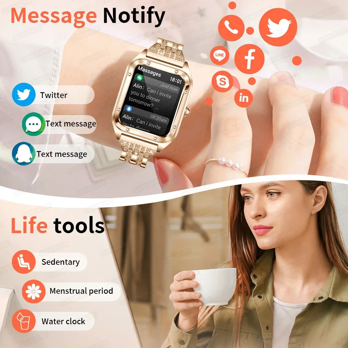 2024 New Fashion Smart Watch Ladies Bluetooth Call Blood Pressure Sports Bracelet IP68 Waterproof Custom Dial Smart watch Women