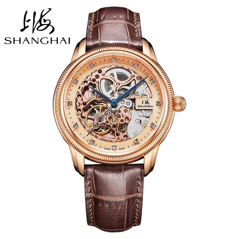 

2025 Shanghai Men's Watch Automatic Mechanical Watch Skeleton Dial Luminous Waterproof Relogio MasculinoSH5002R-2X