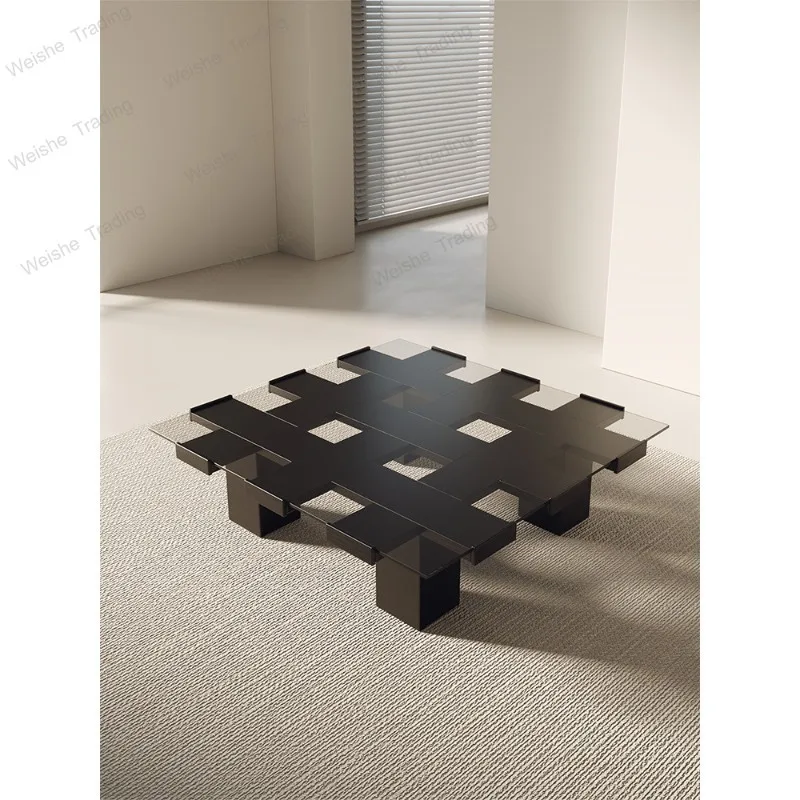 Coffee table living room home light luxury high sense black square medieval solid wood