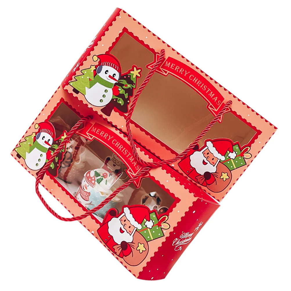 2Pcs Christmas Cupcake Boxes Transparent Window Festive Design Cupcake Holder Bakery Boxes for Parties Christmas Supplies