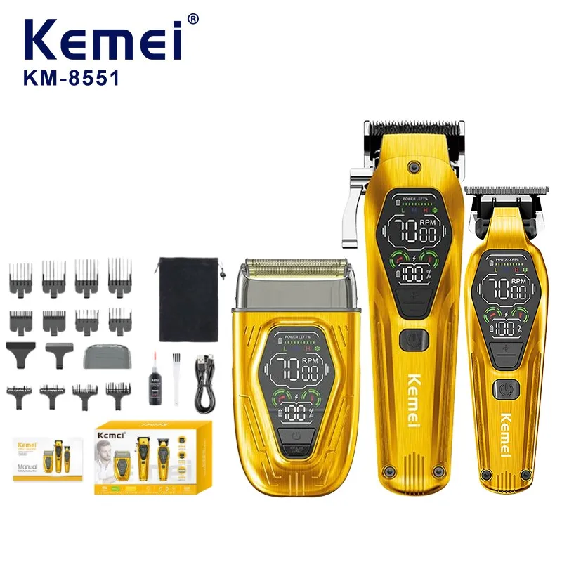 קמי מקס Km-8551 Pro 3in1 סופר וינטאג' ספרבר שופ מספרה כלי עבודה מהירות מספרת שיער תצוגת LED זכר גילוח זקן