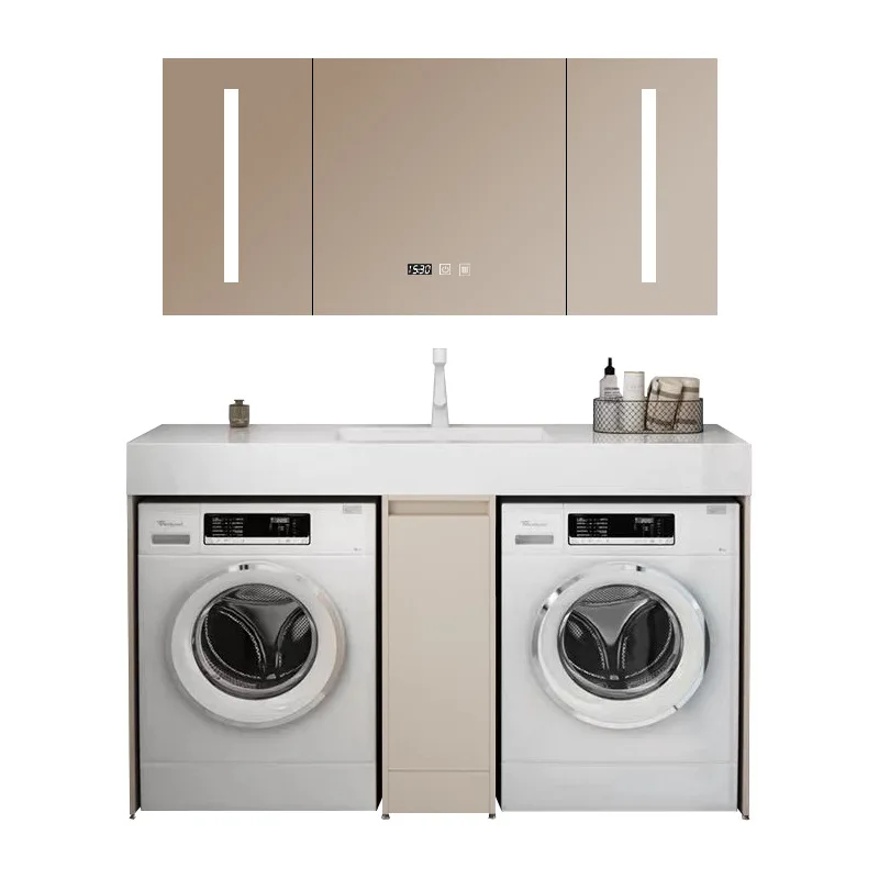 

Bathroom Washer Dryer Integrated Rock Slate Wash Table Combined Laundry Wash Sink Face Wash Smart Mirror Cabinet