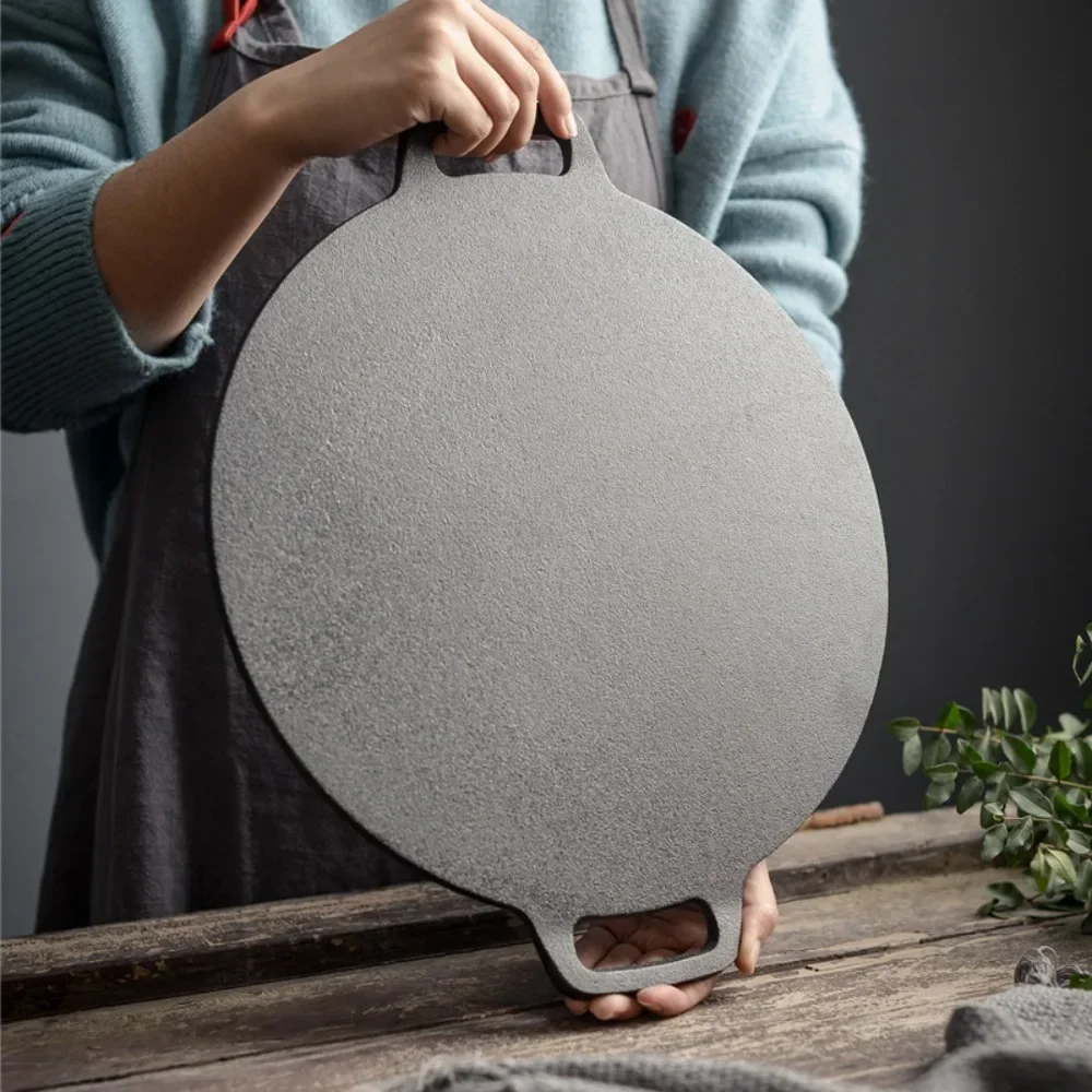 Thickened Cast Iron Jianbing Pan Chinese Crepe Griddle Uncoated Pancake Turner for Home Kitchen