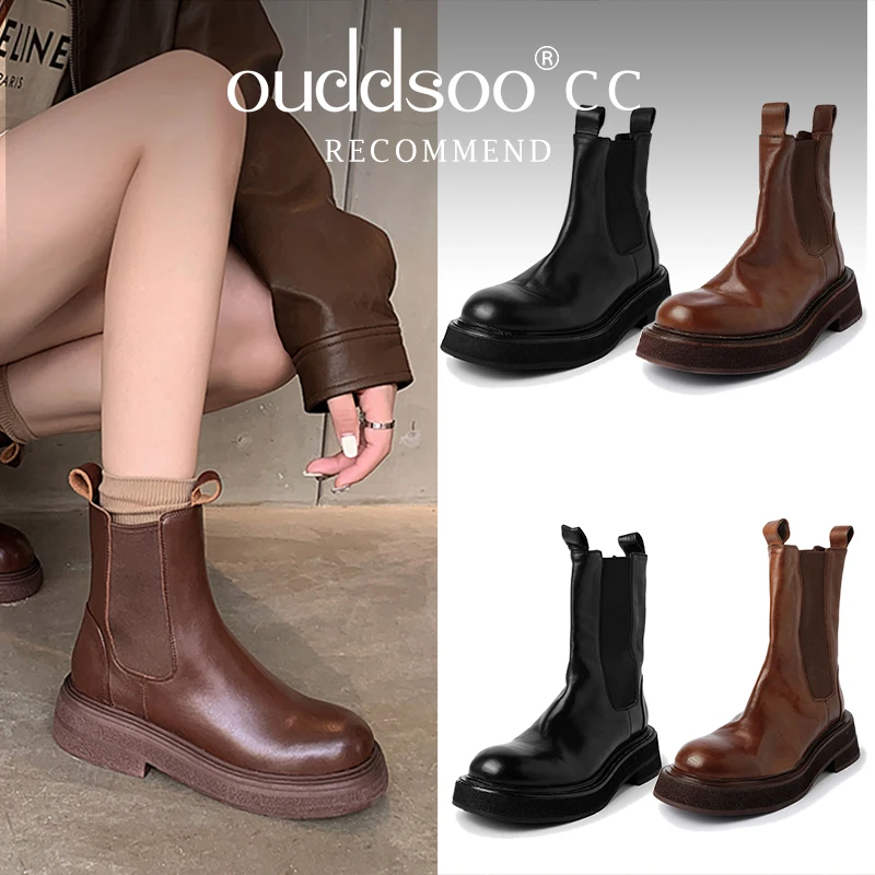 

Ods Winter Luxury Chelsea Snow Boots Women Leather Platform Ankle Boots Warm Flush Round Toe Shoes Stretch Boots Botas De Mujer