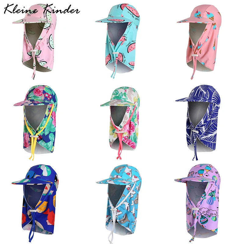 Children\'s Beach Cap Neck Cover UPF50 Kids Bucket Hat Summer Boys Girls Seaside Travel Outdoor Casual Sunscreen Swim Flap Hats