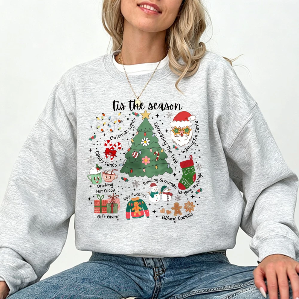Tis The Season Sweatshirt Retro Merry Christmas Crewneck Pullover Retro Santa Holiday Sweater Xmas Gift Christmas Vibes Sweater