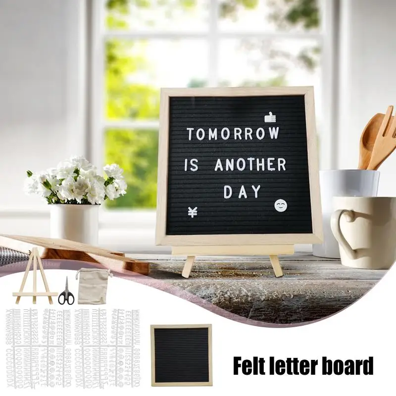 Afbeelding 4: Vilt Letterbord Letterbord Rustiek Vilt Letterbord 9,84x9,84 inch reclamebord met houten frame voor klaslokaal ziekenhuis