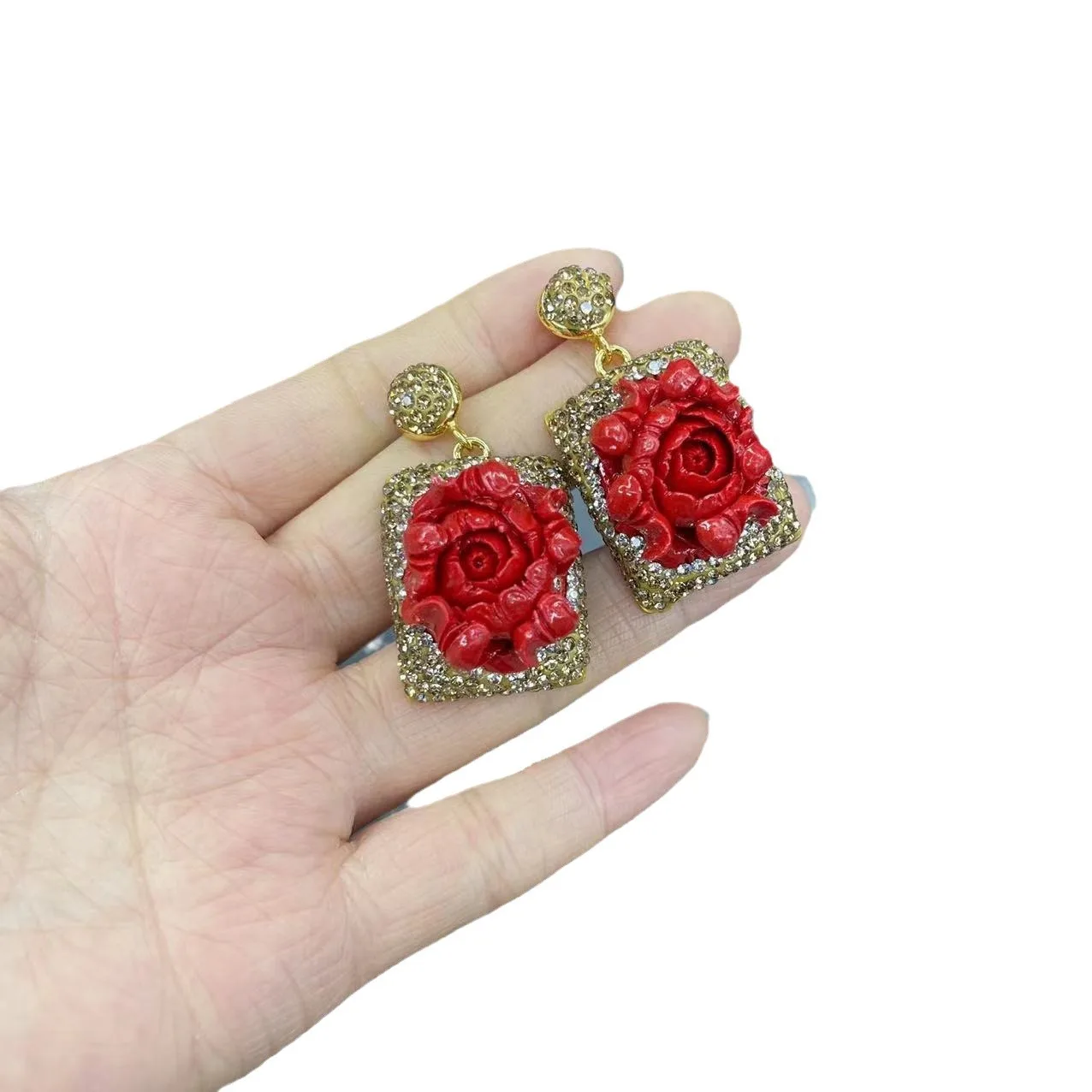 New peony shell powder pressed cinnabar luxury four-piece set new Chinese niche original design jewelry hot-selling models