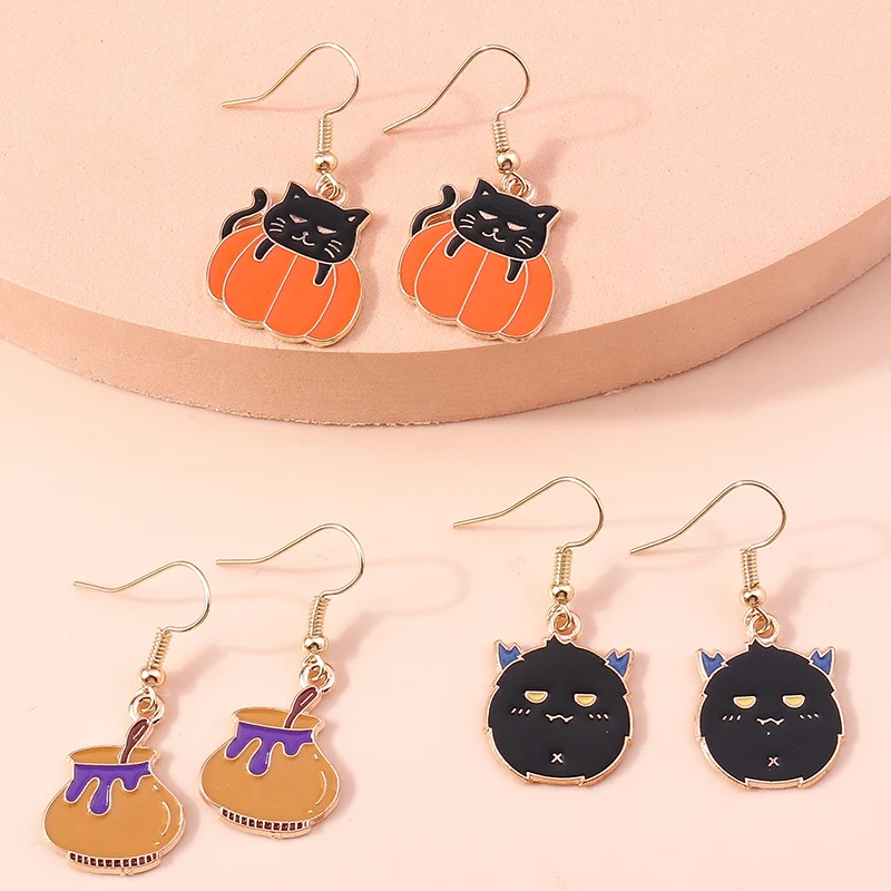 Aihua 6 stücke Mode Halloween Ohrring Set Emaille Augapfel Geist Fledermaus Spinne Mumie Kürbis Ohrringe Halloween Nacht Party Schmuck – Detail 5
