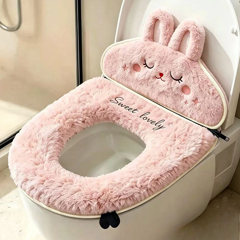 Plush Toilet Seat Cover with Backrest Cartoon Washable Toilet Cushion Universal Non Slip Bathroom Home Pad