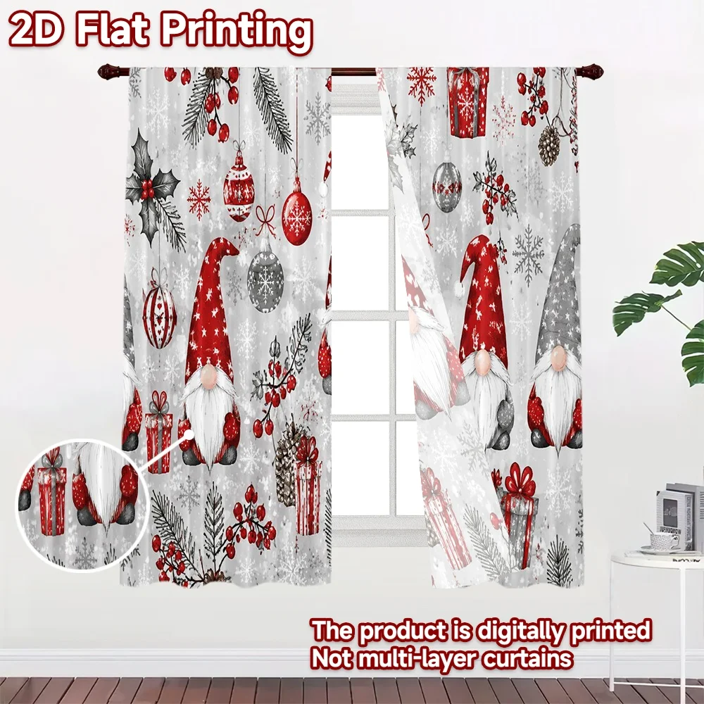 2D FLAT PRINTING 2pcs Curtains (Without Rod) Christmas Gnomes and Ornaments Modern Creative Curtains Versatile Polyester Fabric