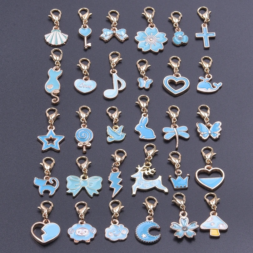 Metal Enamel Rabbits Butterfly Deer Charms For Jewelry Making Supplies Blue Pendants With Lobster Clasps Keychain DIY Materials