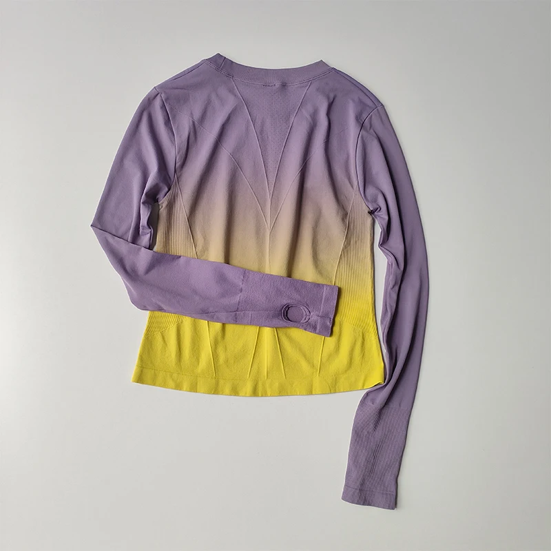 Schlankmachendes Sport-T-Shirt, Fitnessanzug für Damen, eng anliegendes, schnelltrocknendes Oberteil, Yoga-Anzug, Trainingskleidung, schmal geschnitten, lange Ärmel – Detail 10