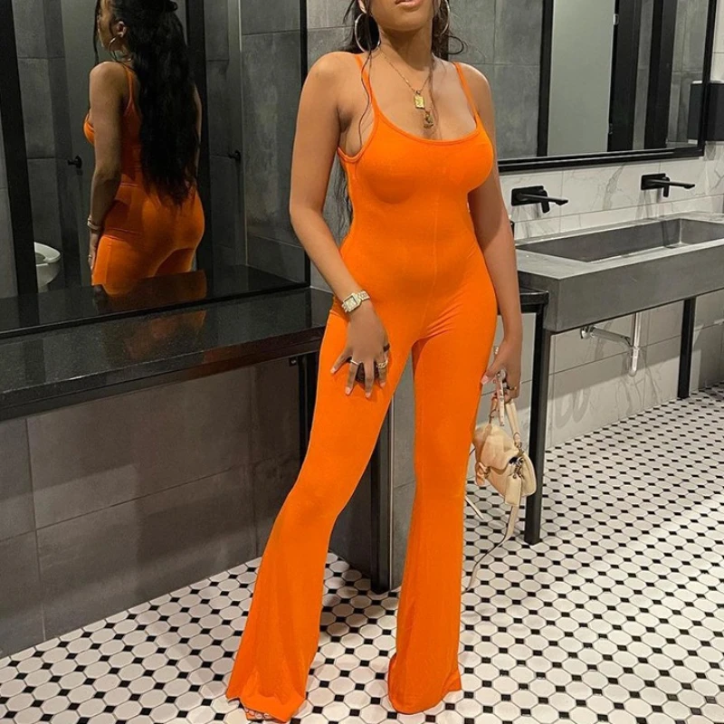 

Женская одежда 2024, весенний новый сексуальный комбинезон с U-образным вырезом и лямкой на шее, облегающий однотонный комбинезон на подтяжках Комбинезон Женский Лето
