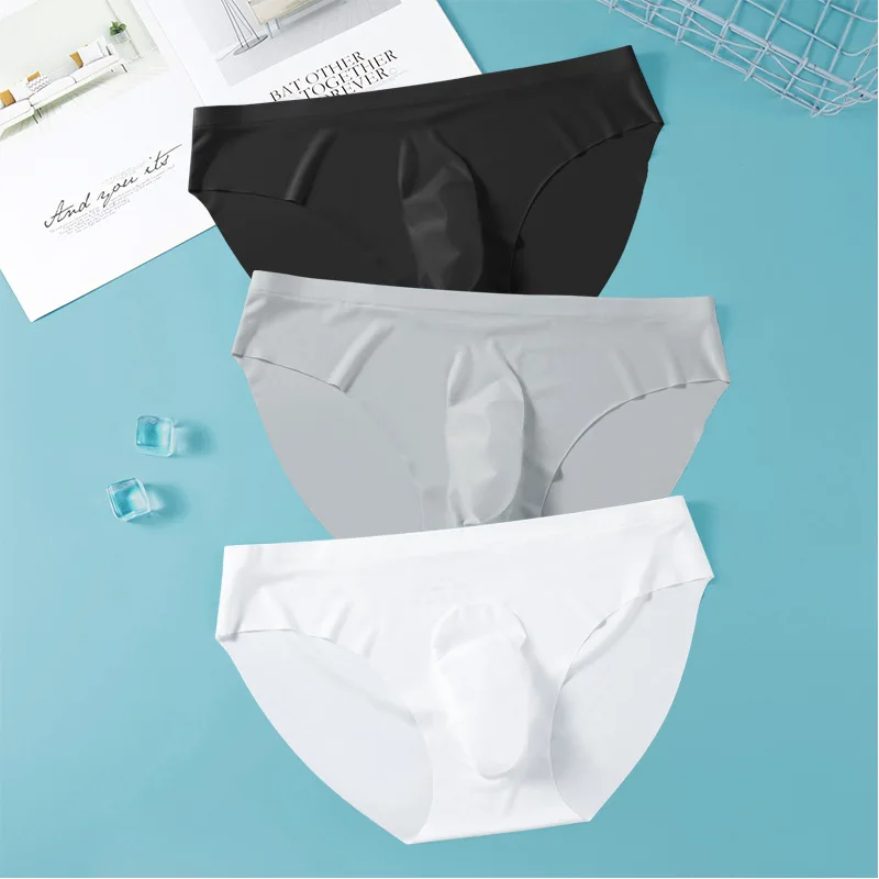 3PCS/lot Men\'s Ice Silk Briefs Ultra-thin Transparent Seamless Underpants 3D Pouch Sexy Quick Dry Breathable Underwear Panties