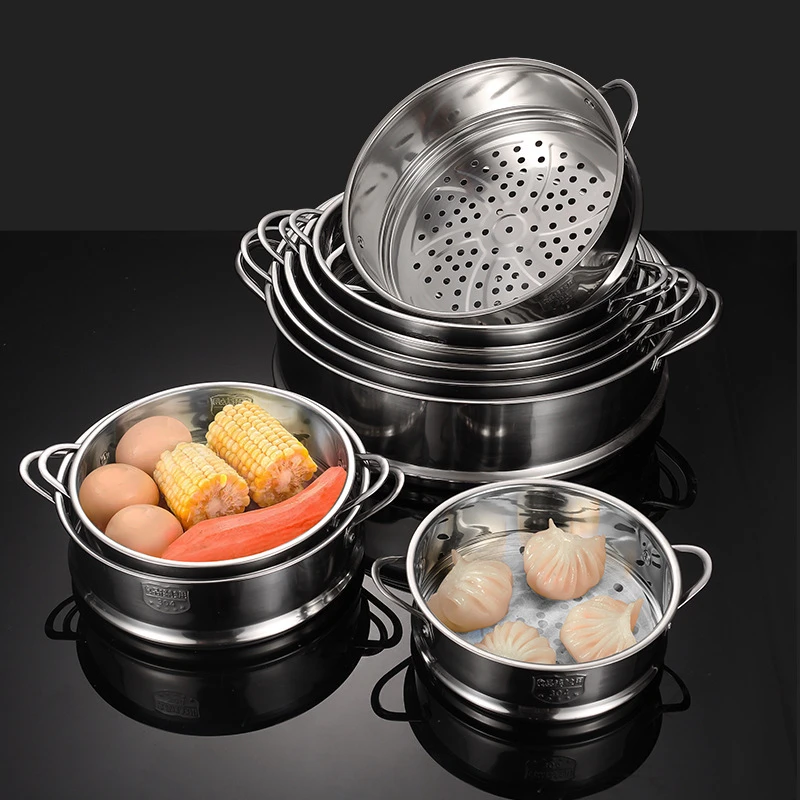 304 Stainless Steel Food Steamer for Dumplings with Double Ear Rice Cooker Steaming Grid Pot Drain Basket Kitchen Cooking Tools