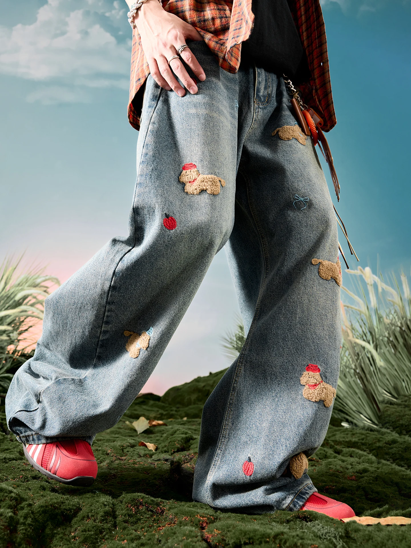 

Мужские джинсы Nuthink American Sle с вышивкой, на подкладке, винтажные, из хлопка, прямого кроя, повседневные брюки