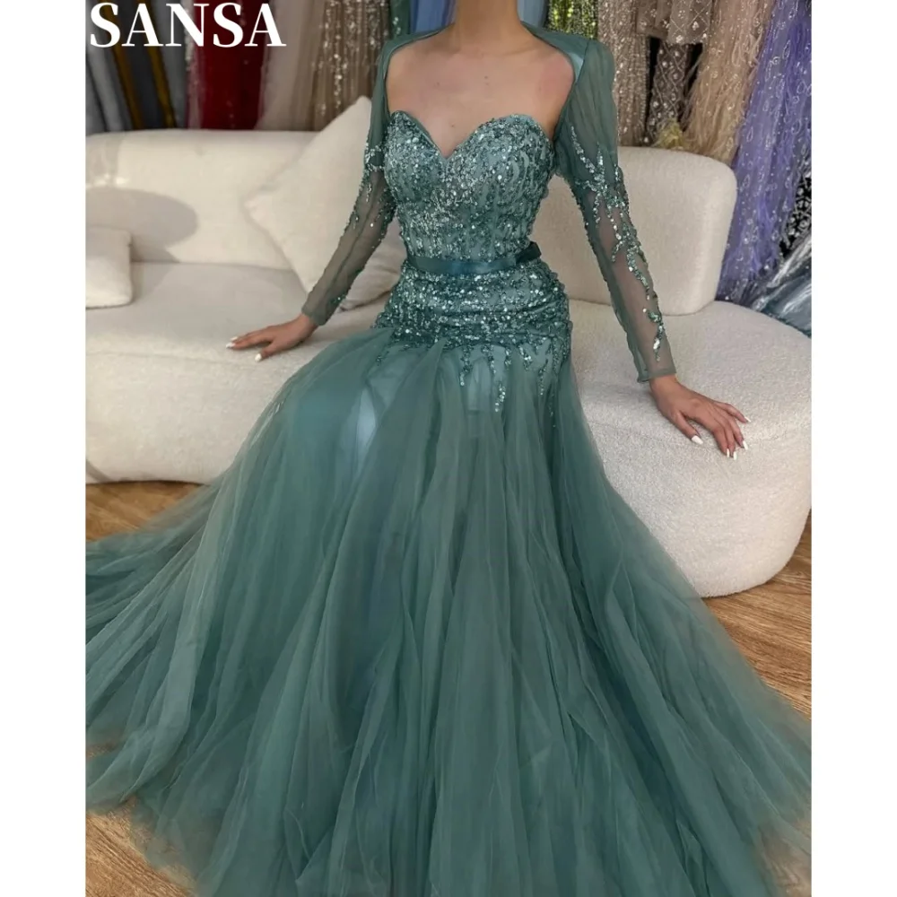 Sansa Princess A-Line Glitter Lace Porm Dress Customized Floor-Length Square Collar Wedding Dresse Embroidery Vestidos De Fiesta