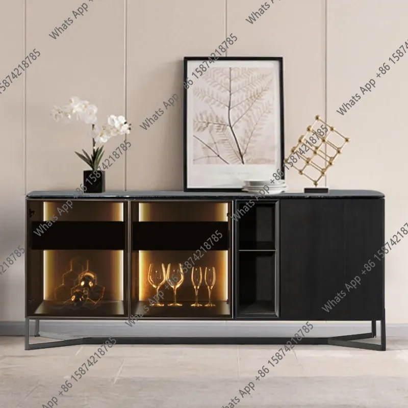 

Modern light luxury dining side cabinet living room minimalist glass wine cabinet against the wall marble entrance cabinet