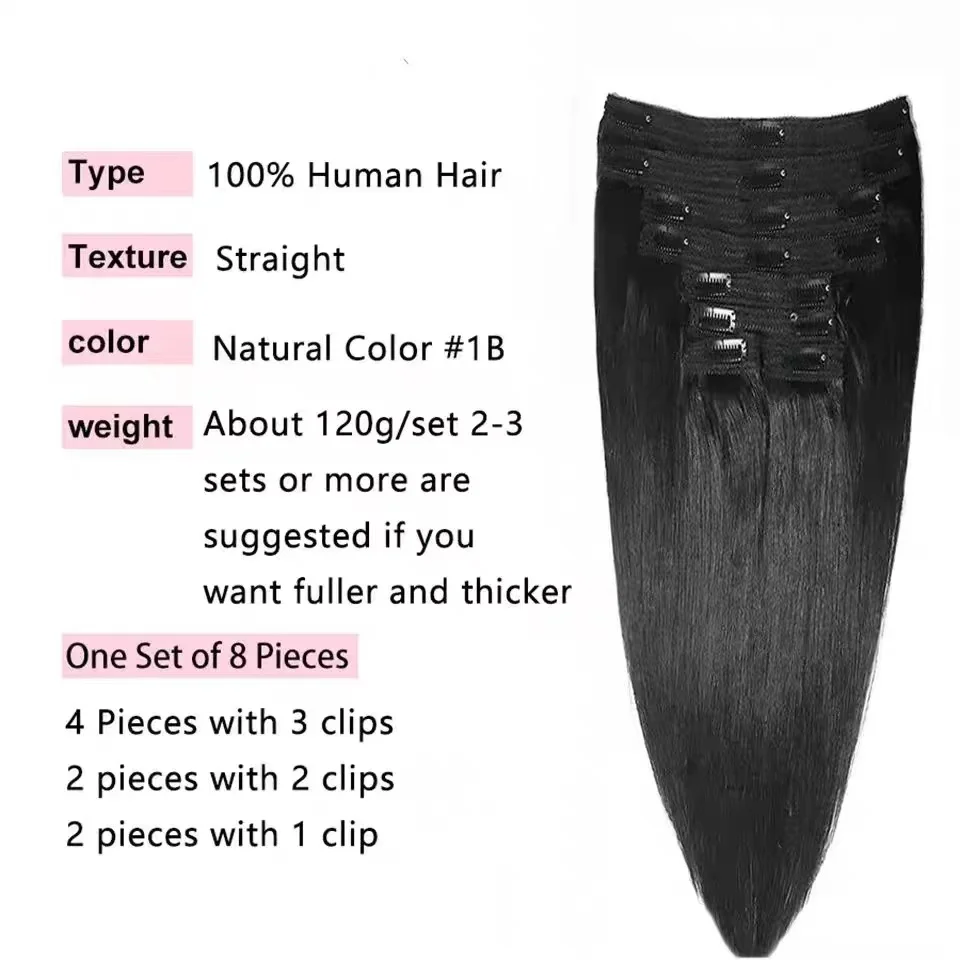 Clip in Hair Extensions Real Human Hair Straight Clip in Invisible Natural Seamless Clip on Brazilian Straight Virgin Human Hair