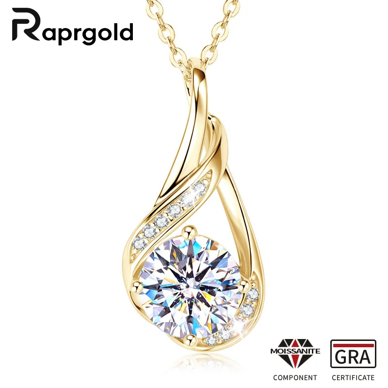 RAPRGOLD GRA Certified Moissanite Classic Waterdrop Pendant Necklace for Women S925 Sterling Silver Clavicle Chain Jewelry Gifts