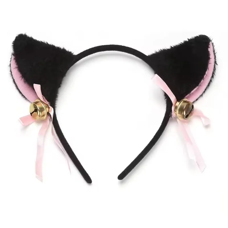 Cute Cat Fox Ears Headband With Bell Bow Girls Cosplay Hair Accessories Halloween Fancy Dress Party Costume Decor