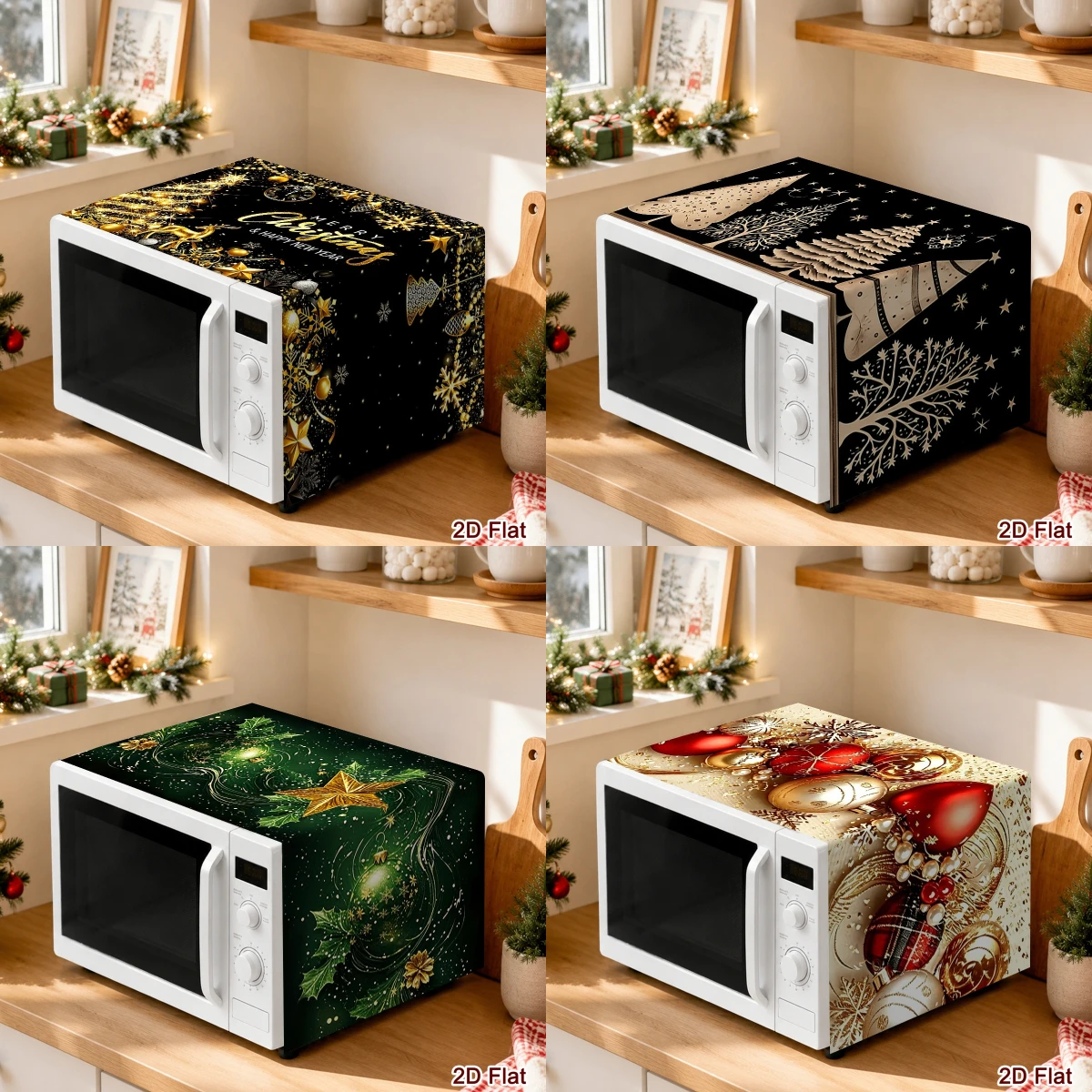 35*85cm Merry Christmas Polyester Microwave Oven Dust Cover Xmas Tree Bell Design Dust Covers Family 2026 Navidad Party Decor
