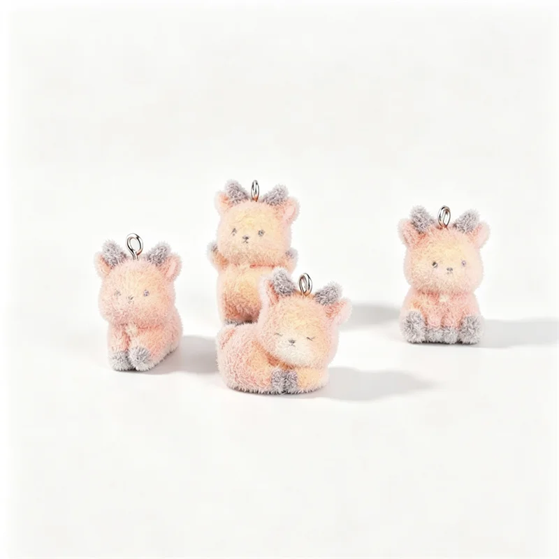 Winter style 50pcs/lot color Flocking effect animals cartoon deer shape resin dolls bead diy jewelry garment accessory