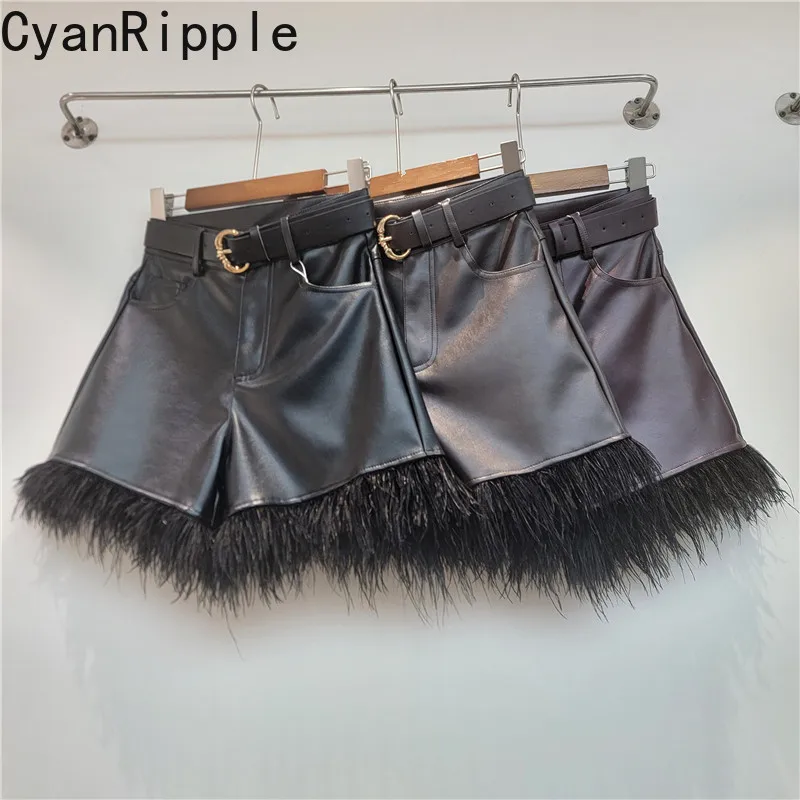 Fashion Lady New Autumn Winter Wide Leg PU Leather Short Pants All-match High Waist Tassel Straight Shorts Women Boots Shorts