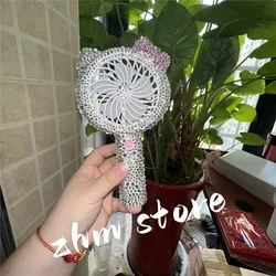 Clear Mixed Sparkle Rhinestone Handmade Pink Bowknot Decorate Desk Stand Mini Summer Fan