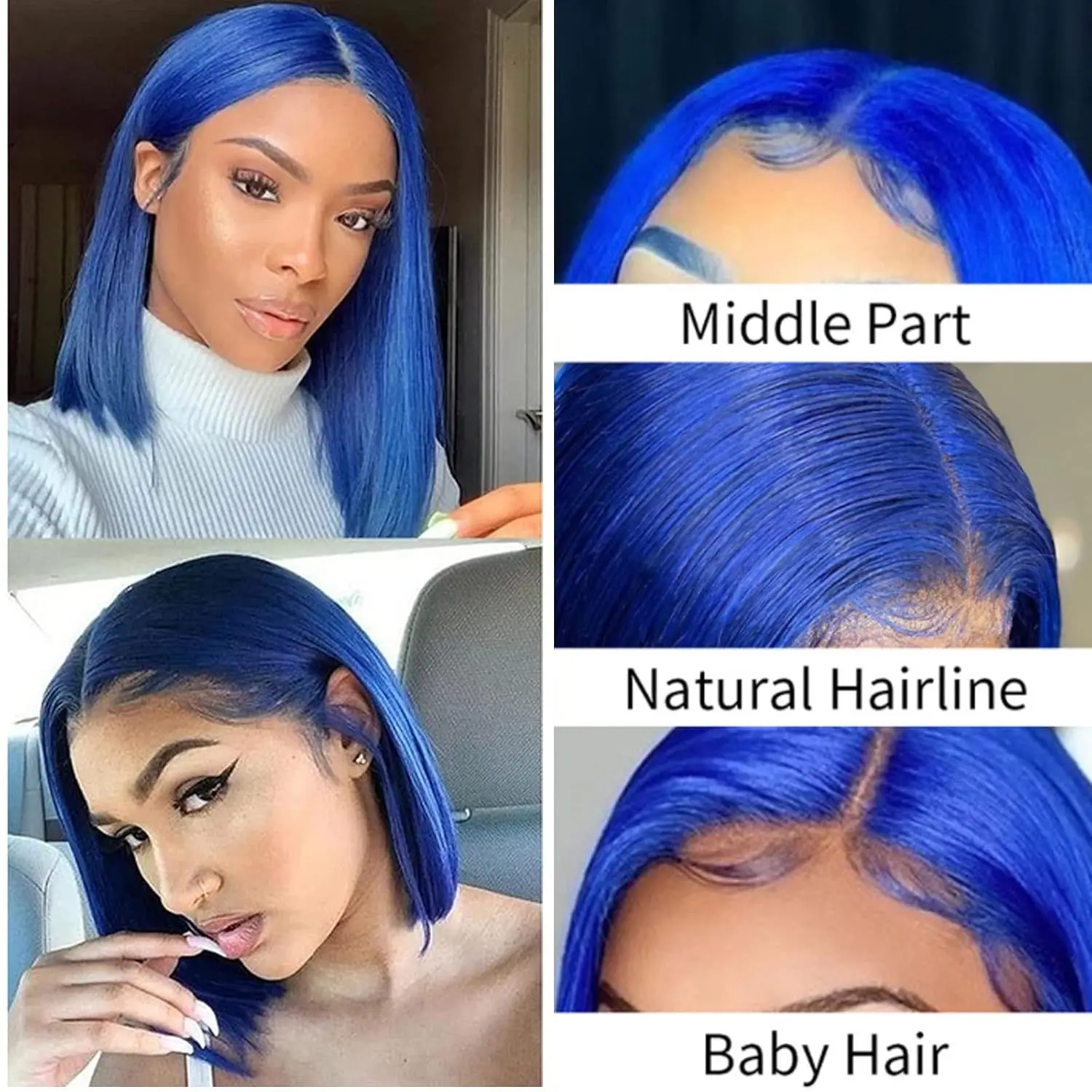 Blue Color Straight Short Bob Lace Frontal Wig 13X4 Lace Front Bob Human Hair Wigs Transparent Lace Bob Wig For Human Hair Wigs