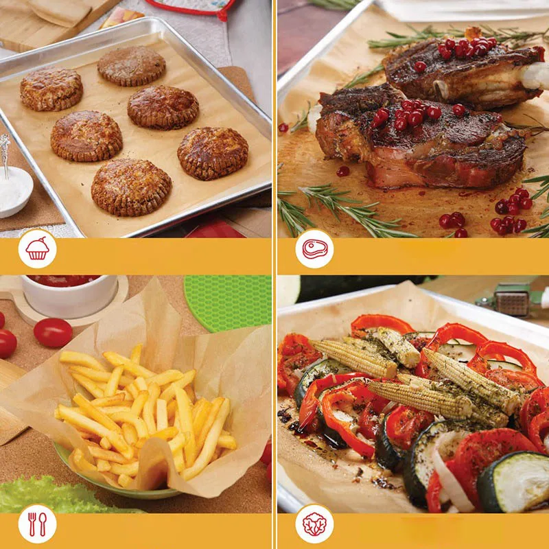 لفة ورق البرشمان مزدوجة الجوانب ورق البرشمان أوراق الخبز كوتابل الخبز الخبز بطانات لفرن الهواء المقلاة شواء حصيرة