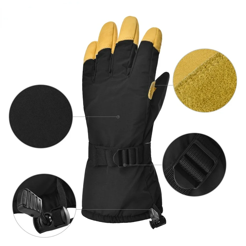 Ciepłe zimowe rękawiczki narciarskie dla dorosłych mężczyzn i kobiet z jeleniej skóry Wiatroszczelne, wodoodporne, sportowe rękawiczki rowerowe z ekranem dotykowym