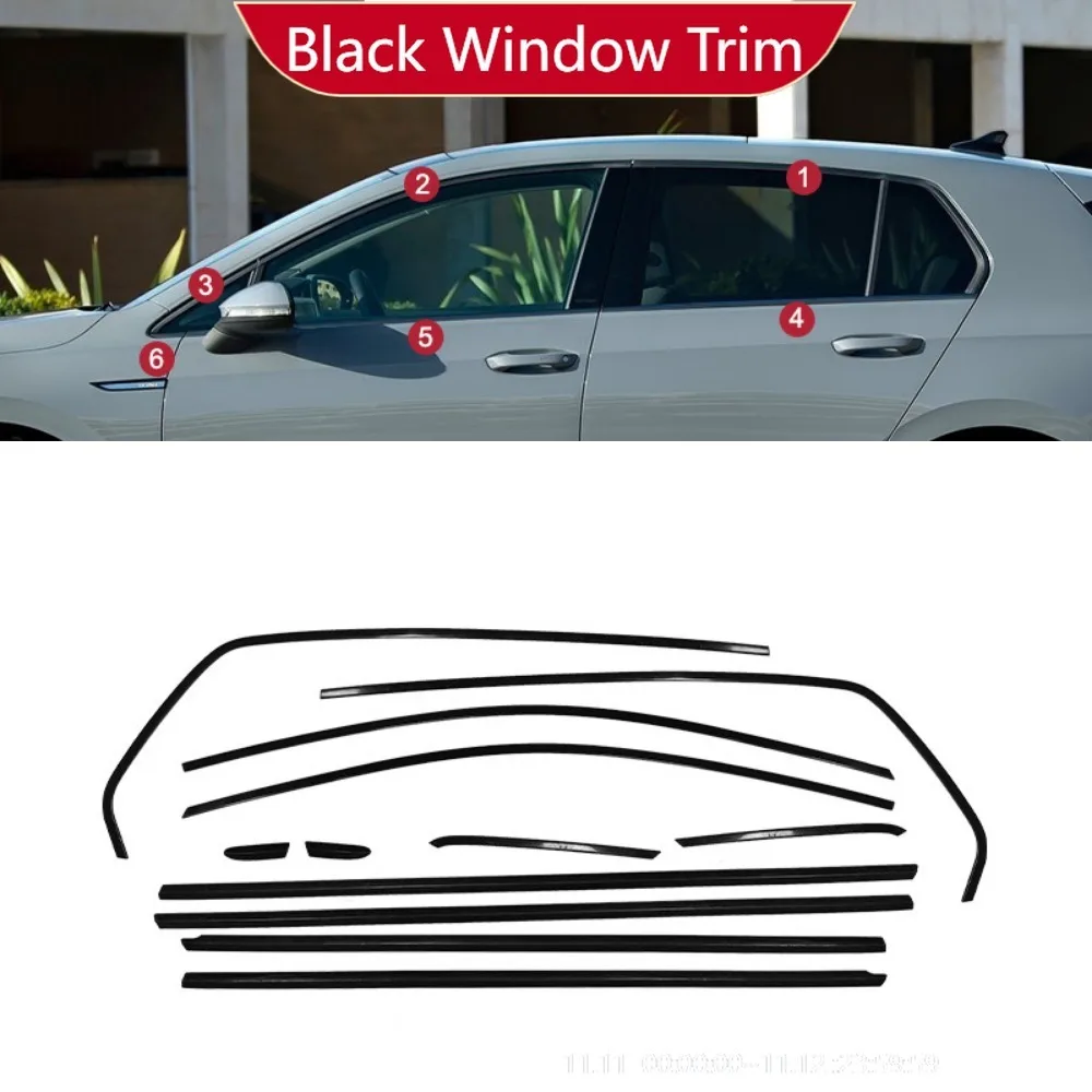 Für Volkswagen Golf 8 2020-2025 Fensterzierleisten Chrom Schwarz Warrior Style Formteile Karosserie-Kit Zubehör