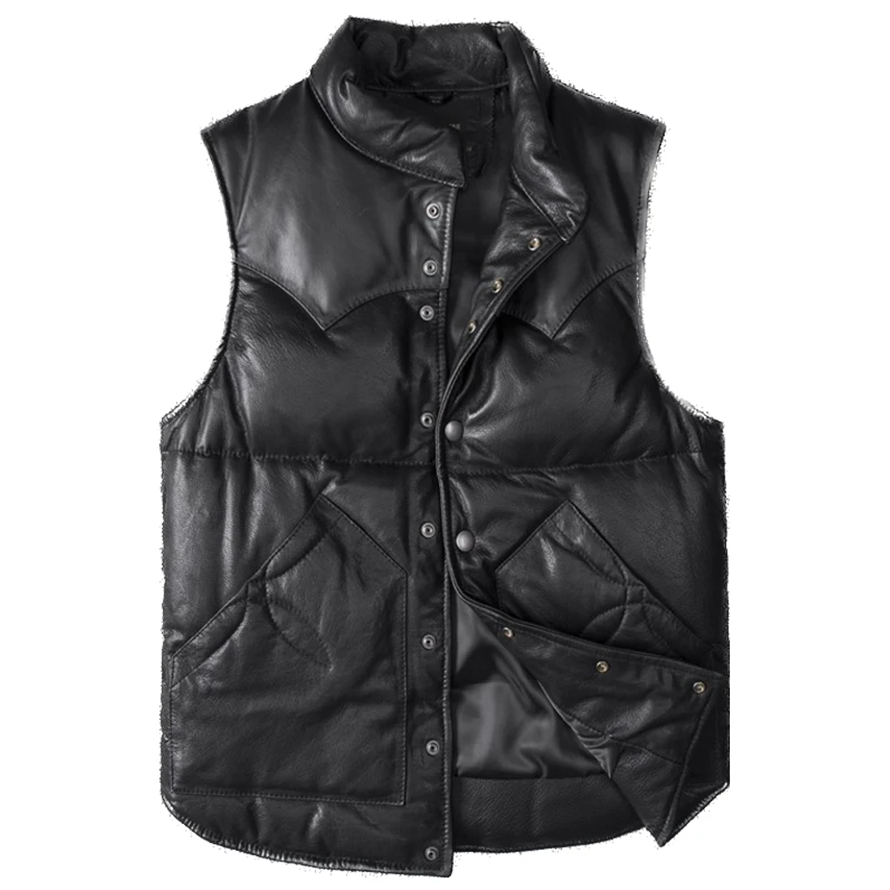 

Winter Warm Mens Down Vest Waistcoat Real Leather Sleeveless Weskit Dad Slim Fit Big and Tall Man Sheepskin Vest Autumn Winter