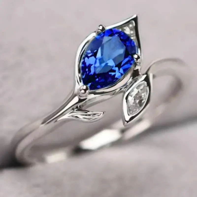 Huitan Chic Design Women Rings with Waterdrop Blue Cubic Zirconia for Wedding Party Exquisite Female Finger-ring Fashion Jewelry