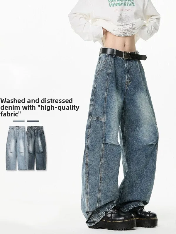 

American Sle Loose Fit Men's Jeans Knife Wide Leg Straight Cut Casual Wear Autumn Winter Trendy Brand Tagkita