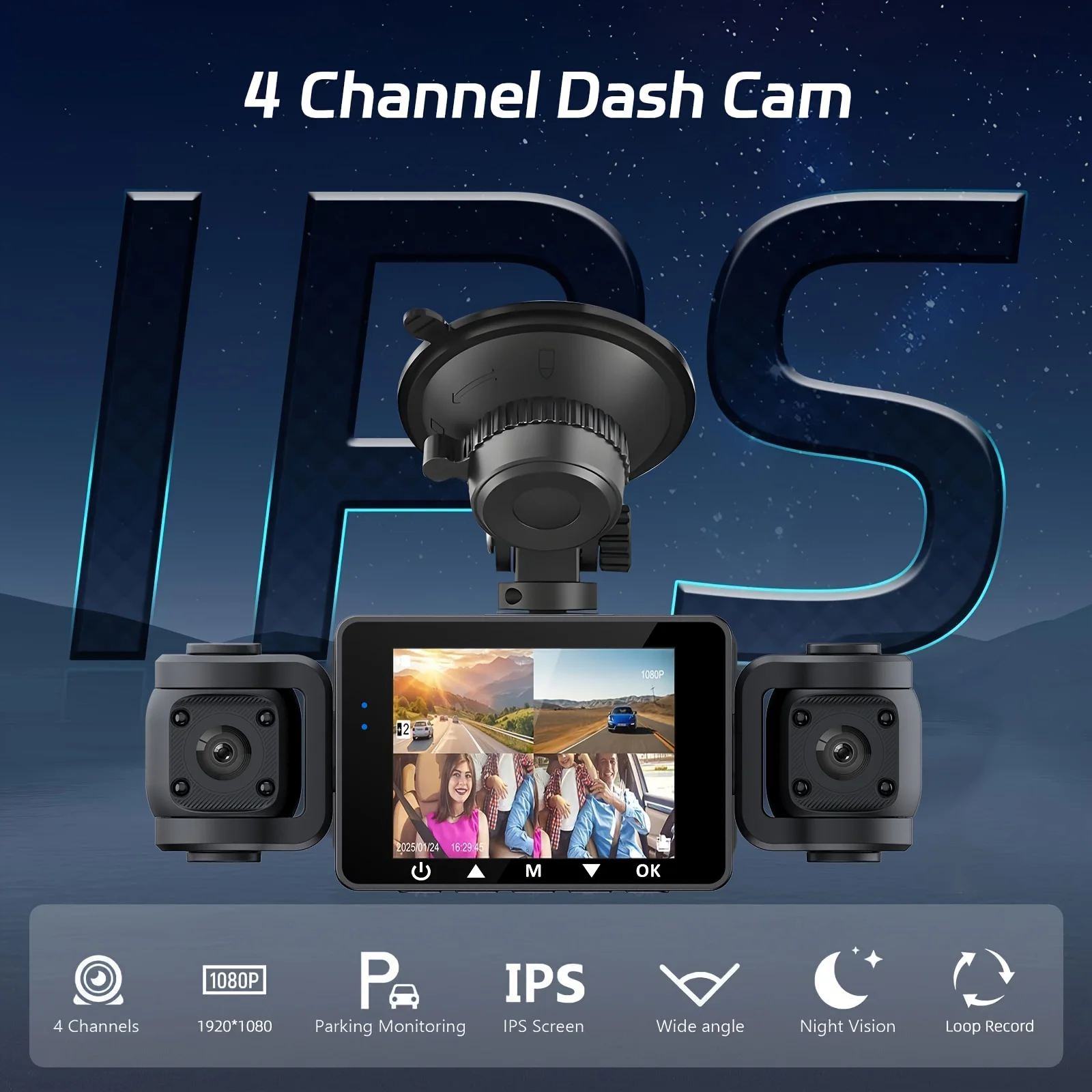 4 Channel 360°Hidden Dash Cam 1080P HD Night Vision 24/7 Parking Monitor G-Sensor Loop Recording  Motion Detection WDR Blackbox