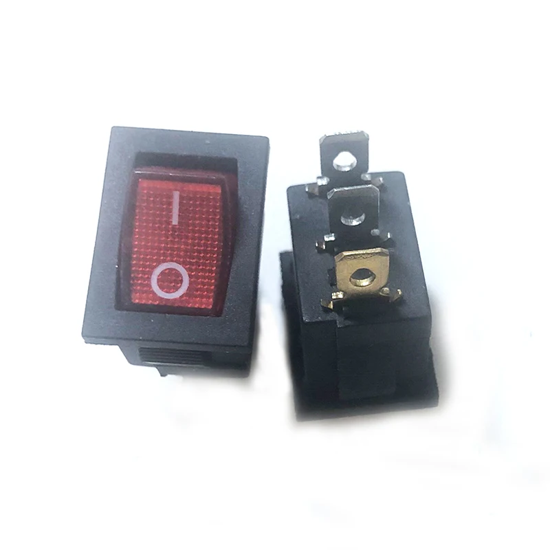 

100pcs/lot 3 Pin 6A 250V Red LED illuminated Button Rocker Switch On - On Import Rocker Power Switches