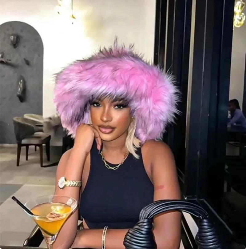 European and American New Fur hat bag Big brim Fisherman Hat Women's Winter Wool Autumn and Winter Warmth Thickening 털모자 bucket