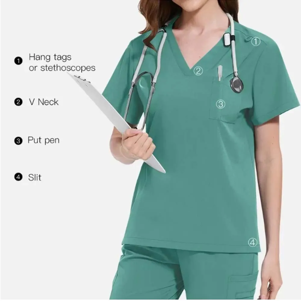 Quick-Dry Stretch Fabric Scrub Nursing Set Women Medical Uniform Doctor Nurse Outfit Pediatric Surgery Uniform Nurse Accessories