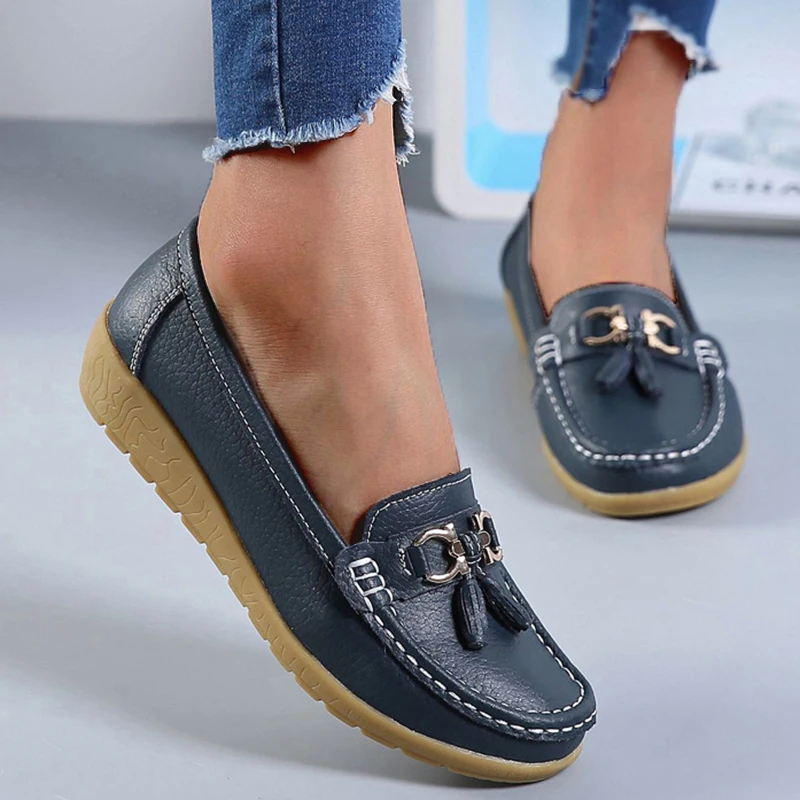 Women Flats Fashion Genuine Leather Wedge Casual Shoes Women Ballerina Nurse Shoes Moccasins Walking Shoes Woman Plus Size