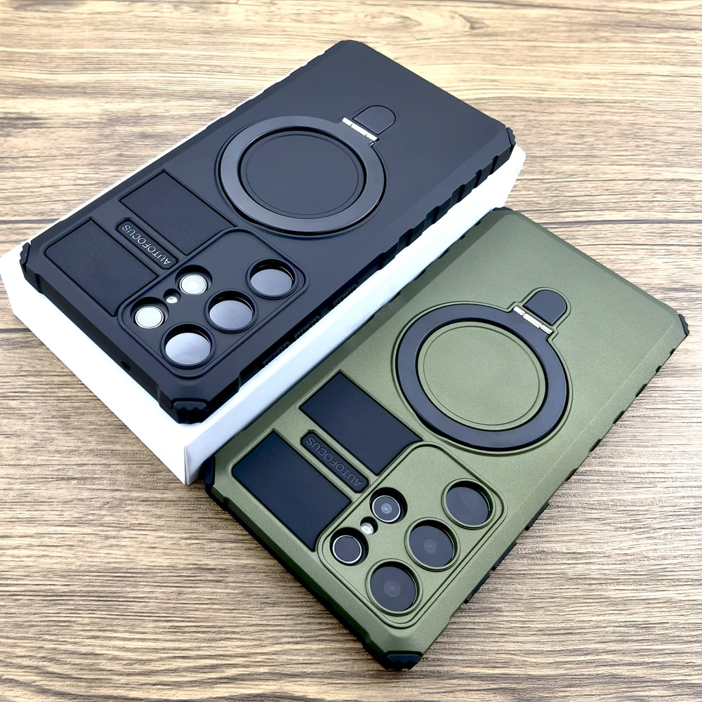 حافظة لاسلكية Magsafe ضد الصدمات ، أغطية حامل حامل ، درع لسامسونج غالاكسي S24 S23 S22 Ultra S21 Plus Note 20 S 21 22 23