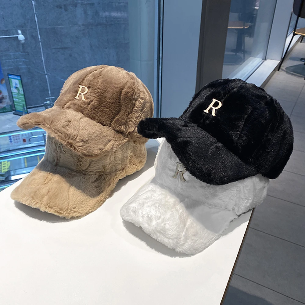 

Autumn Winter Baseball Cap Women Artificial Wool Hats Keep Warm Cap Plush Baseball Caps Spring Baseball Cap Solid Sunshade