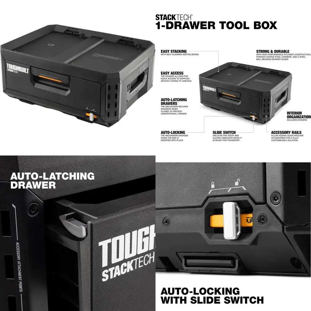 

Портативный прочный ящик для инструментов с грузоподъемностью 22,7 кг, 8 разделителями и направляющими для аксессуаров для организации хранения инструментов