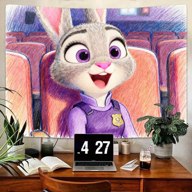 

1 шт., гобелен Disney Zootopia Judy Hopps Cinema, милый кролик, офицер, современное настенное искусство из полиэстера, декор для гостиной, спальни, подарок